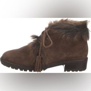 Stuart Weitzman Fur-lined Suede Boots in Brown/Grey Size 5